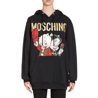 MOSCHINO 莫斯奇诺 猪年系列19年新款连帽口袋卫衣 女款 黑色 46码 D1 A1779 1027 1555 46