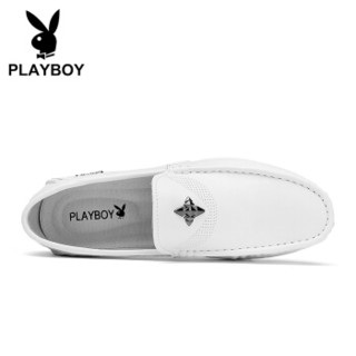 花花公子（PLAYBOY）懒人一脚蹬商务休闲豆豆鞋子男低帮防滑舒适 DS81018 白色 40