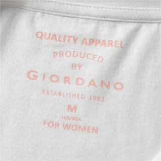 佐丹奴（Giordano） T恤 T恤女新女动物图案蝙蝠袖短袖T恤印花T恤05399215  01皎雪色 大码(165/84A)