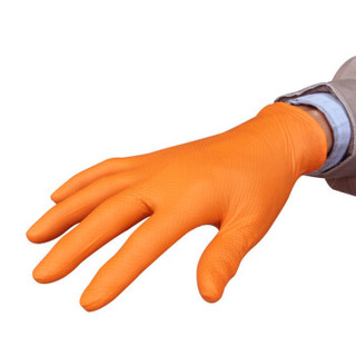 爱马斯AMMEX橙色丁晴乳胶手套 加厚型无粉耐刺穿手套抓握力好GWON 大号L 100只/盒（赠口罩10个）9413