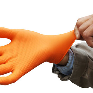 爱马斯AMMEX橙色丁晴乳胶手套 加厚型无粉耐刺穿手套抓握力好GWON 大号L 100只/盒（赠口罩10个）9413