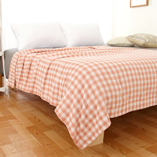 三利 纯棉毛巾被 居家办公午休四季通用盖毯 160×200cm 珊瑚色