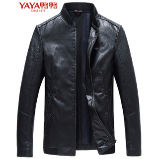 鸭鸭（YAYA） 仿皮皮衣男2019新款皮夹克商务休闲时尚夹克外套 JK1805 黑色 180/XL