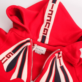 gucci 古驰 女童红色棉质中长款套头连帽卫衣运动衫 525405 x9w09
