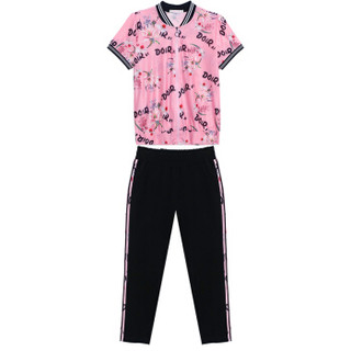 凡淑 2019夏季新品女短袖卫衣开衫套装时尚运动套装印花七分裤休闲两件套 HZ1401-21068 粉色 XL
