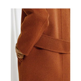 茵曼（INMAN）冬装新款纯色翻领宽松长款双面呢外套大衣女 18842|80143 焦糖色 S