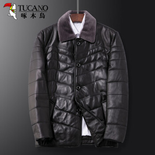 啄木鸟（TUCANO）真皮皮衣男士2019冬季新款时尚短款简约保暖夹克男装外套 黑色 M