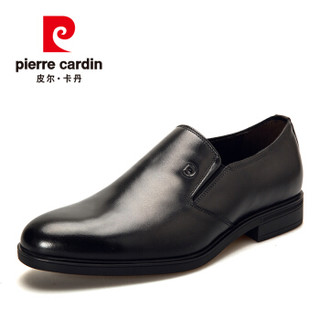 皮尔卡丹 pierre cardin 英伦时尚商务皮鞋舒适一脚蹬正装真皮男鞋 黑色 42