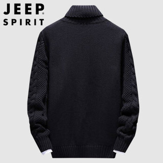 吉普 JEEP 高领毛衣男纯色2019秋冬装新品长袖修身针织衫休闲套头衫翻领麻花打底衫上衣XH181215 灰色 3XL