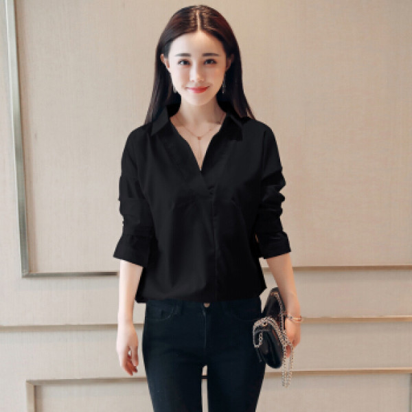 新品衬衫女长袖中长款修身显瘦气质唯美配抹胸 aaanzxyfs2103 黑色