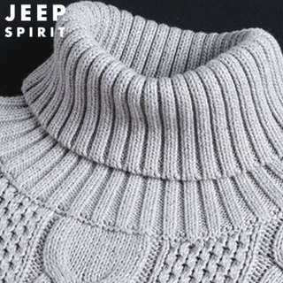 吉普 JEEP 高领毛衣男纯色2019秋冬装新品长袖修身针织衫休闲套头衫翻领麻花打底衫上衣XH181215 红色 L