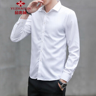 俞兆林（YUZHAOLIN）长袖衬衫 男士时尚商务休闲纯色长袖衬衣2022-CS61白色L