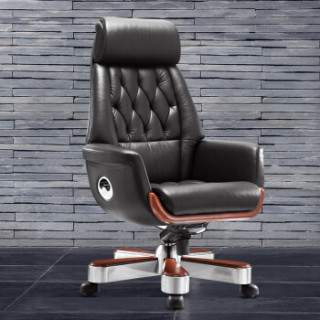 商品洛克菲勒 牛皮黑色总裁椅真牛皮办公椅电脑椅家用转椅大班椅