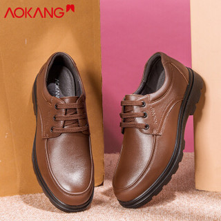 奥康（Aokang）官方男士商务系带舒适休闲皮鞋193211047棕色39码