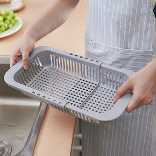 熊猫兔 厨房可伸缩水槽沥水篮洗菜篮水果篮洗菜盆沥水架子灰色