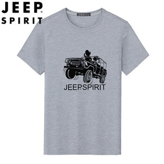 吉普 JEEP 短袖t恤男2019夏季新品纯色基础款上衣中青年打底衫圆领衣服半袖体恤男QM6066 灰色 XL