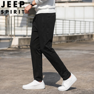 吉普 JEEP  卫裤男2019秋季休闲直筒裤男简约时尚宽松大码纯色束脚针织裤休闲运动裤QM8019 黑色平脚 5XL