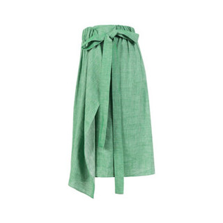 Ms MIN 设计师品牌 草绿混麻松紧腰绑带包裹半裙 Jdesigner 绿色 0