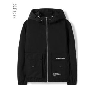 MARKLESS 夹克男2019新品连帽宽松外套运动休闲防风衣WTA9158M黑色180/96（XL）