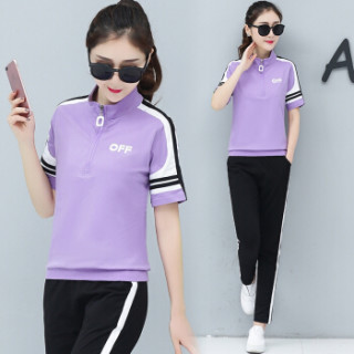 Markentsee 2019夏装新品休闲裤女装韩版宽松短袖长裤休闲运动套装跑步衣服两件套 zx1AF05-639 红色 XXL