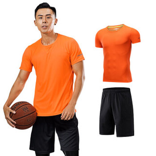 潮流假期 运动套装男新款训练速干健身服夏季篮球羽毛球薄款吸汗透气宽松跑步服 NZ9008-橙色-短袖两件套-3XL