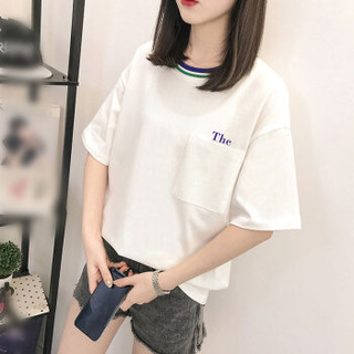 朗悦女装 2019夏季新款纯色短袖T恤女学生韩版宽松上衣 LWTD193152 白色 M