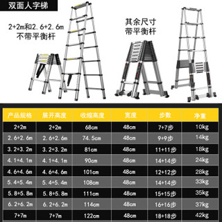 昶升 梯子 家用折叠多功能人字梯5.8+5.8米带平衡杆加轮子 户外铝合金伸缩安全架梯工程升降楼梯