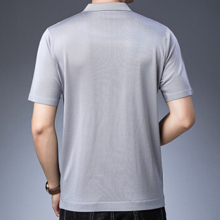 皮尔卡丹T恤男短袖夏季纯色宽松翻领图案薄款打底衫浅灰 XXL