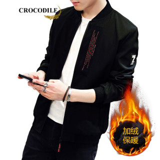 鳄鱼恤（CROCODILE）男休闲夹克 2019新款时尚弹力修身轻薄透气立领外套 99882108 军绿（加绒） 180/2XL