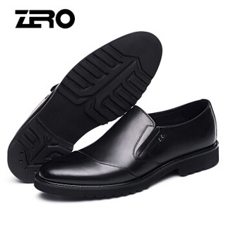零度(ZERO)男士时尚舒适头层牛皮经典商务正装套脚皮鞋 B81005 黑色 39码