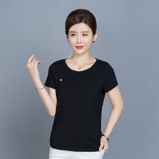 俞兆林 圆领纯色打底短袖T恤舒适透气女士百搭上衣YWTD181206黑色XL