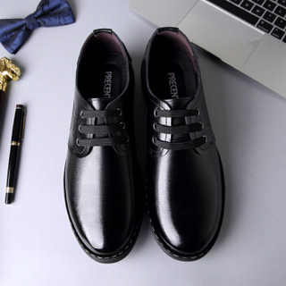 普若森（Precentor）商务经典牛皮休闲男士低帮系带耐磨舒适软皮鞋1031 黑色 38