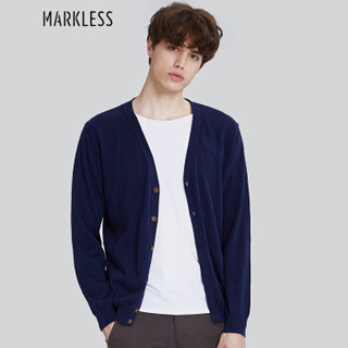 Markless 男士亚麻开衫修身V领长袖针织衫休闲毛衣外套MSA7721M 藏青色 180/XL