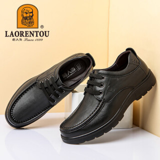 老人头(LAORENTOU)皮鞋男士商务休闲鞋厚底耐磨系带简约百搭舒适低帮鞋 83057 棕色 40