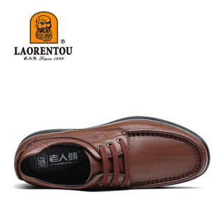 老人头(LAORENTOU)皮鞋男士商务休闲鞋厚底耐磨系带简约百搭舒适低帮鞋 83057 棕色 40