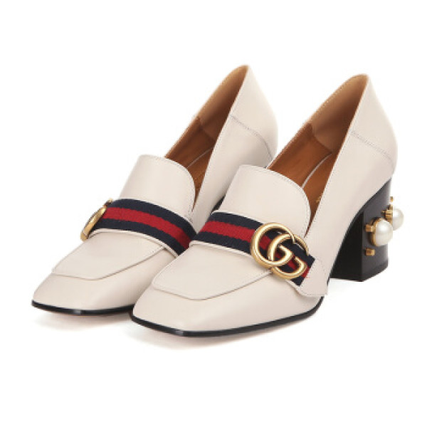 商品gucci 古驰 gucci女鞋 象牙白羊皮圆珠装饰女士粗跟鞋 425943 dk