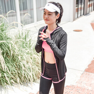 范迪慕 瑜伽服套装秋冬女显瘦健身速干跑步运动内衣短袖长裤外套五件套 YD20199-黑拼粉色-外套五件套-3XL