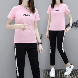 莉夏乐 2019夏季新品女装T恤时尚运动服套装休闲服短袖两件套韩版衣服 GZDZFS7424 662白色-九分裤 S