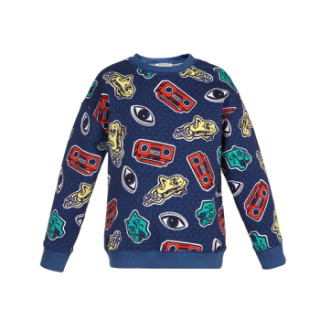 kenzokids高田贤三奢侈品童装男童深蓝色棉质眼睛印花长袖卫衣kn