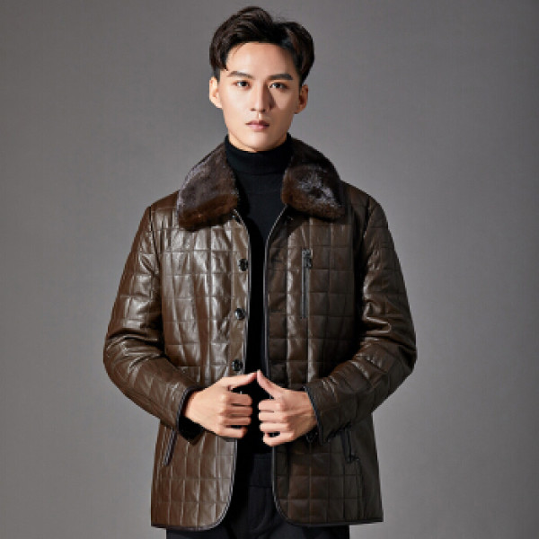 商品步森busen 绵羊皮衣可拆卸水貂毛领 夹棉15432833 咖啡色 175