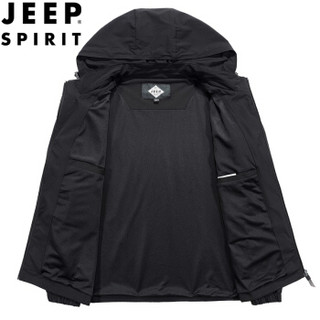 吉普 JEEP 夹克男士可脱卸帽薄外套速干冲锋衣商务休闲男装2019春季新款L2680 黑色 XL