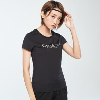 鸿星尔克 女子短袖T恤新款舒适百搭运动上衣圆领休闲短袖女 52219119007 正黑 XL