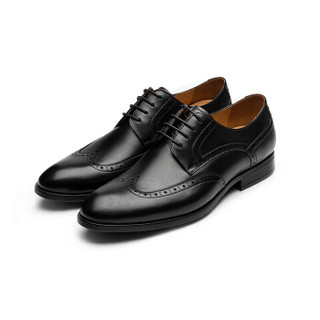 莱尔斯丹 时尚商务正装系带圆头布洛克粗低跟男皮鞋LS AMM55206 黑色 38