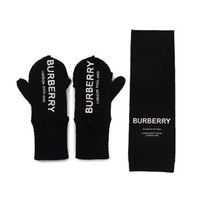 BURBERRY 巴宝莉/博柏利 奢侈品童装 19秋冬新款 女童黑色羊毛徽标印花围巾手套两件套装 80157131 L码