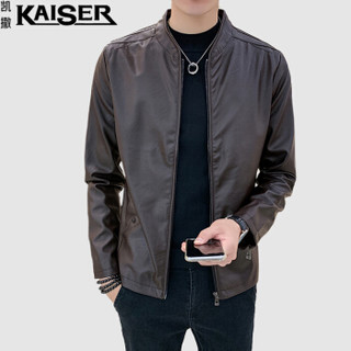 凯撒（KAISER）皮衣 2019秋季新款男士时尚机车服上衣皮夹克潮流商务皮衣外套男 516-1-PY13 咖啡色 XL