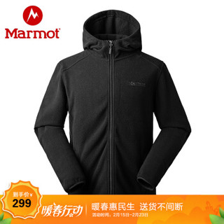 marmot/土拨鼠2019秋冬新款户外男士保暖透气长袖抓绒开衫连帽卫衣 曜石黑001 M 欧码偏大