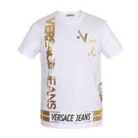 VERSACE JEANS 范思哲 奢侈品 男士白色棉质胶印logo图案圆领短袖T恤衫 B3GTA75B 36590 003 M码