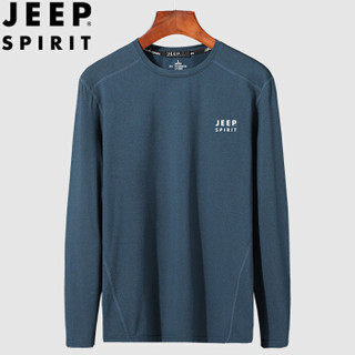 吉普 JEEP 夏季短袖跑步服2019新品上衣篮球训练健身服宽松吸汗透气速干衣SJP8905 蓝色 XL/175