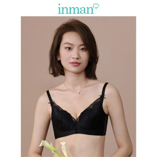 茵曼（INMAN）9884432110 舒适立体模杯蕾丝透气网布聚拢美背无钢圈内衣文胸 黑色 70B