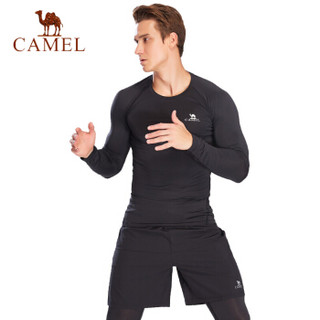 骆驼(CAMEL) 骆驼男款健身三件套长袖紧身衣针织跑步九分裤运动套装 C8W2Q9900 黑色 L